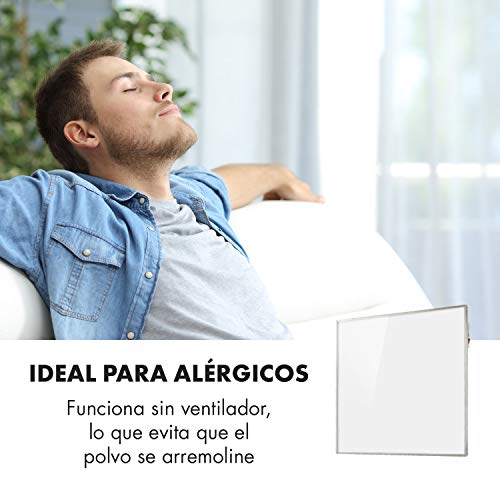 KLARSTEIN Wonderwall - Calefactor infrarrojo, Calefactor portátil, Tecnología de Cristal de Carbono, Programable, Autoapagado, para alérgicos, IP24, Panel de 60 x 60 cm, 600 W, Blanco