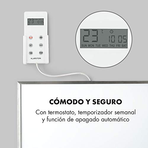 KLARSTEIN Wonderwall - Calefactor infrarrojo, Calefactor portátil, Tecnología de Cristal de Carbono, Programable, Autoapagado, para alérgicos, IP24, Panel de 60 x 60 cm, 600 W, Blanco