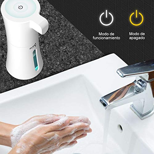 KLAS REMO Dispensador de Jabón Automático,Dispensador de Jabón Espuma con Sensor de Movimiento Inteligente para Baño, Cocina,Oficina,Hotel y Hospital 400ML - Blanco