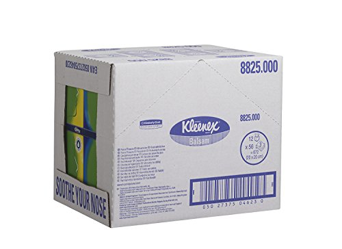 Kleenex 08825010 8825 Pañuelos de Papel, 12 Cajas Cúbicas de 56 Hojas, 3 Capas, Con Bálsamo Protector de Caléndula, Color: Blanco, Bálsamo