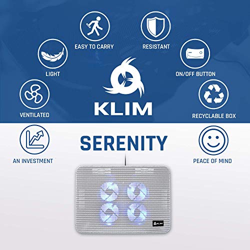 KLIM Serenity - Base de refrigeración para portátiles + de 11 a 15,6 Pulgadas portátiles pequeños y medianos + Estable y Resistente Base de Metal + Nueva 2020 (Blanca)