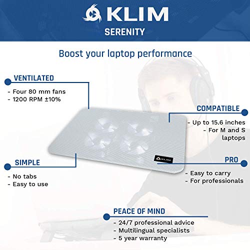 KLIM Serenity - Base de refrigeración para portátiles + de 11 a 15,6 Pulgadas portátiles pequeños y medianos + Estable y Resistente Base de Metal + Nueva 2020 (Blanca)