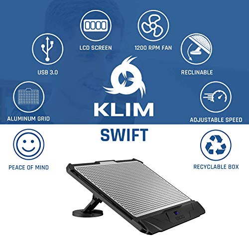 KLIM™ Swift Base de Refrigeración para Portátil Alto Rendimiento en Aluminio para PC y Mac con Soporte de Base de Refrigeración - Nueva Versión 2020 - Negro