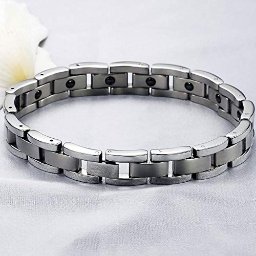 KLJHMAP Pulsera de Acero Titanium Steel para Hombres, Brazalete de Masaje de Titanio y una Fila de Titanio, Acero y Plata. Esta joyería es el Accesorio Ideal para Hombres y Adolescentes.