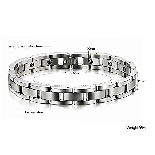 KLJHMAP Pulsera de Acero Titanium Steel para Hombres, Brazalete de Masaje de Titanio y una Fila de Titanio, Acero y Plata. Esta joyería es el Accesorio Ideal para Hombres y Adolescentes.