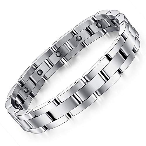 KLJHMAP Pulsera de Acero Titanium Steel para Hombres, Brazalete de Masaje de Titanio y una Fila de Titanio, Acero y Plata. Esta joyería es el Accesorio Ideal para Hombres y Adolescentes.