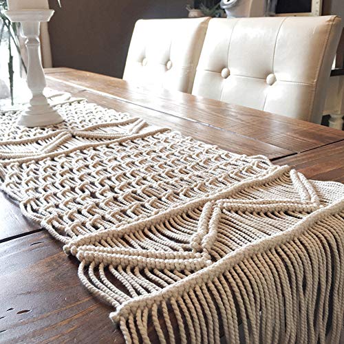 KLOP256 Camino Mesa Banquete Boda Comedor Adornos Decoración del hogar Cocina Tejida Banquete nórdico Vacaciones Macrame Borla Casa Campo navideña Hecha a Mano(Los 35x180cm)