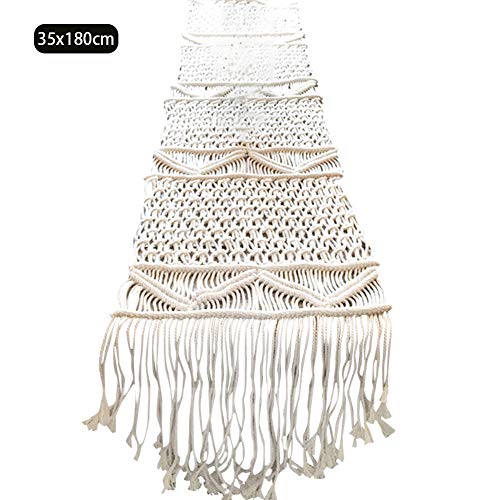 KLOP256 Camino Mesa Banquete Boda Comedor Adornos Decoración del hogar Cocina Tejida Banquete nórdico Vacaciones Macrame Borla Casa Campo navideña Hecha a Mano(Los 35x180cm)