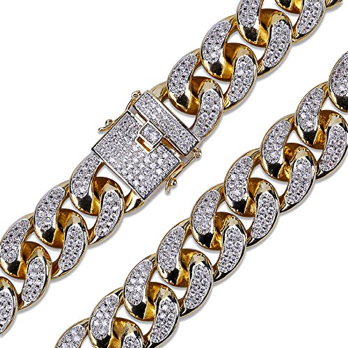 KMASAL - Collar de diamante de laboratorio chapado en oro de 18 quilates con colgante de G-AD, cadena de hip hop para hombres y mujeres