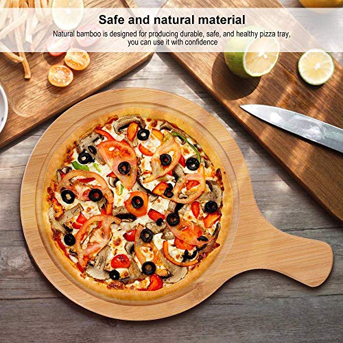 KNDJSPR Tabla de Madera para Pizza, Paleta de pelado de bambú, Herramientas para Molde de Pastel de 9 Pulgadas, asa de Arco para Bandeja de Servir, para Hornear Queso, Tabla de charcutería