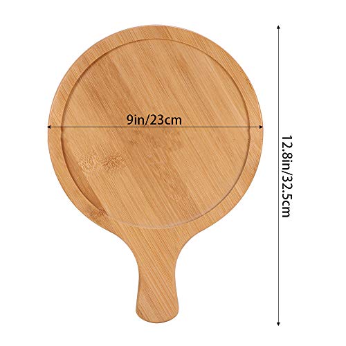 KNDJSPR Tabla de Madera para Pizza, Paleta de pelado de bambú, Herramientas para Molde de Pastel de 9 Pulgadas, asa de Arco para Bandeja de Servir, para Hornear Queso, Tabla de charcutería