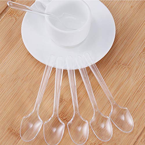 Knowing 100 Piezas Cuchara, Cuchara plástico, Juego cucharas Postre Mini Transparente, para Ensalada Helado pudín para Bodas de Fiesta (Transparente)