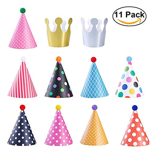 Knowing 11pcs Sombreros Cumpleaños Fiesta con Pompones,Decoración Colorido Party Celebrar para Niños Adultos,Fun Birthday Jamboree Party Sombreros