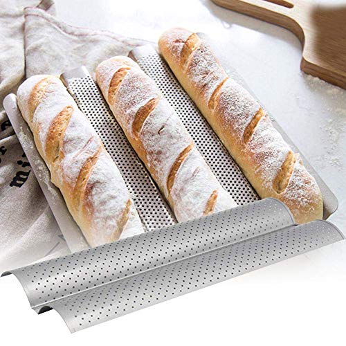 Knowooh Bandeja para Hornear Baguette con Revestimiento Antiadherente Bandeja para Hornear Pan francés Bandeja Italiana latas para Hornear Cesta Bandeja Bandeja Cloche moldes para Hornear (Plata)