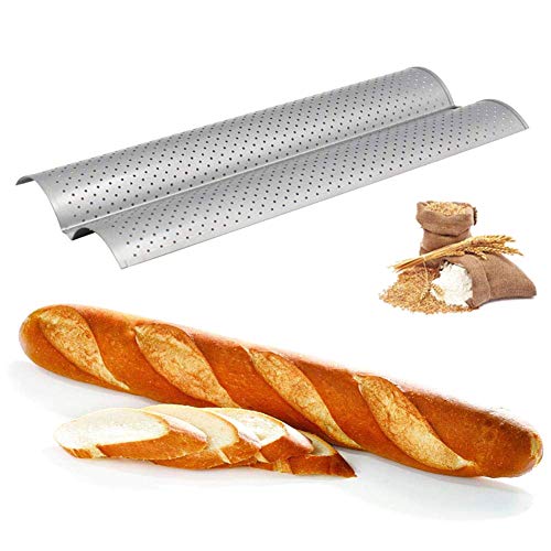 Knowooh Bandeja para Hornear Baguette con Revestimiento Antiadherente Bandeja para Hornear Pan francés Bandeja Italiana latas para Hornear Cesta Bandeja Bandeja Cloche moldes para Hornear (Plata)