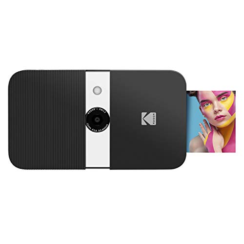 KODAK Smile Cámara digital de impresión instantánea, Cámara de 10MP que abre al deslizarse c/impresora 2x3 ZINK, Pantalla, Enfoque fijo, Flash automático y edición de fotos, Negra/Blanca