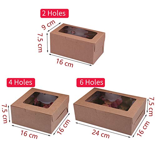 KOET - Caja para magdalenas, 10 unidades, 2/4/6 agujeros de cartón con ventana transparente y espacio empotrado para panadería, fiesta, postre, embalaje, No nulo, Blanco, 2 holes