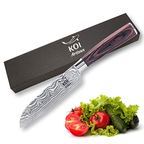 KOI ARTISAN - Cuchillos de cocina para chefs 5 Inch Santoku Knife Acero inoxidable.