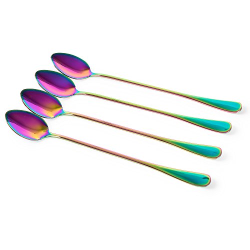 KOKER té helado cuchara de mango largo, cóctel Stir cucharas, cucharillas de café de acero inoxidable, juego de 4