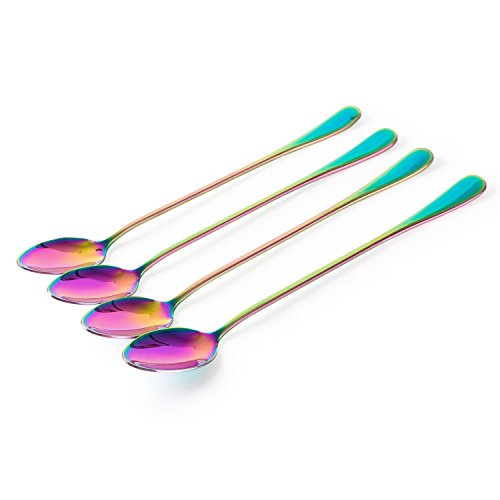 KOKER té helado cuchara de mango largo, cóctel Stir cucharas, cucharillas de café de acero inoxidable, juego de 4