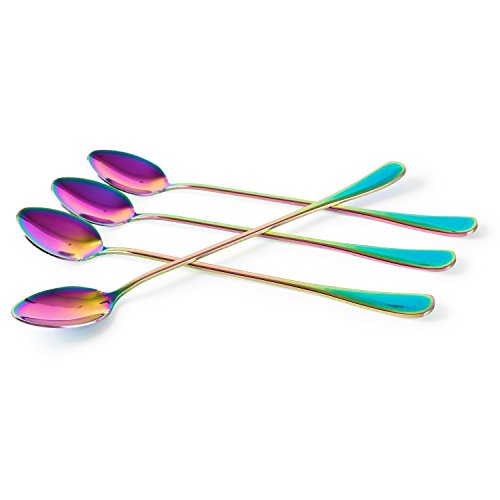 KOKER té helado cuchara de mango largo, cóctel Stir cucharas, cucharillas de café de acero inoxidable, juego de 4