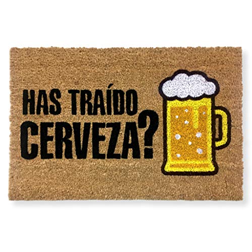 koko doormats Felpudo Entrada casa Originales y Divertidos, felpudos para casa y Jardin, 40 x 60 x 1.5 cm, Coco Natural con Base Antideslizante de PVC, Has traído Cerveza?