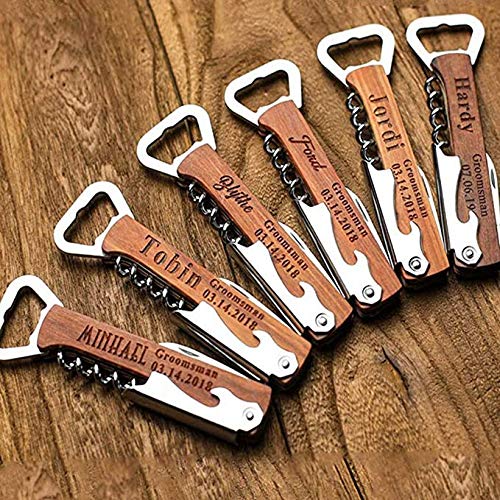 Kokobi Abrebotellas de Vino de Madera Personalizado, Padrino de Boda Dama de Honor Sacacorchos Mejor Hombre Regalos de Fiesta de Bodas Abridor de Vino Grabado (Wooden)