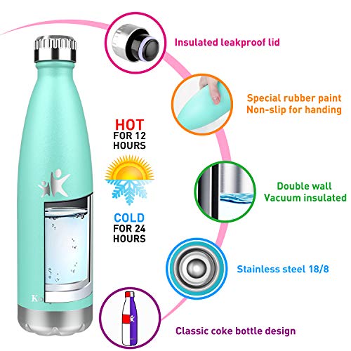 KollyKolla Botella de Agua Acero Inoxidable, Termo Sin BPA Ecológica, Botellas Termica Reutilizable Frascos Térmicos para Niños & Adultos, Deporte, Oficina, Yoga, Ciclismo, (350ml Macaron Verde)