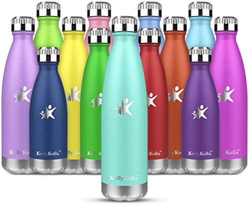 KollyKolla Botella de Agua Acero Inoxidable, Termo Sin BPA Ecológica, Botellas Termica Reutilizable Frascos Térmicos para Niños & Adultos, Deporte, Oficina, Yoga, Ciclismo, (350ml Macaron Verde)