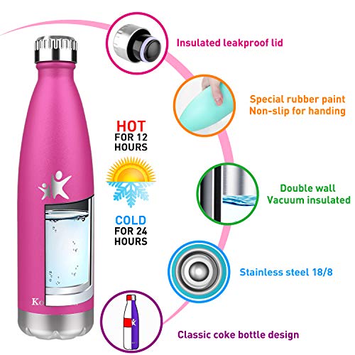 KollyKolla Botella de Agua Acero Inoxidable, Termo Sin BPA Ecológica, Botellas Termica Reutilizable Frascos Térmicos para Niños & Adultos, Deporte, Oficina, Yoga, Ciclismo, (500ml Barbie Rosa)