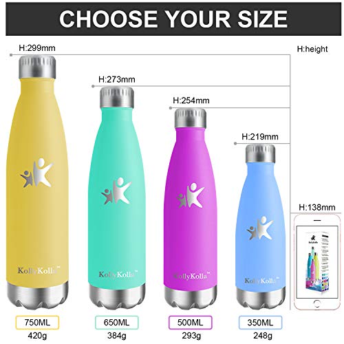 KollyKolla Botella de Agua Acero Inoxidable, Termo Sin BPA Ecológica, Botellas Termica Reutilizable Frascos Térmicos para Niños & Adultos, Deporte, Oficina, Yoga, Ciclismo, (350ml Amarillo Claro)