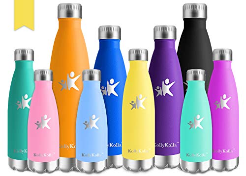 KollyKolla Botella de Agua Acero Inoxidable, Termo Sin BPA Ecológica, Botellas Termica Reutilizable Frascos Térmicos para Niños & Adultos, Deporte, Oficina, Yoga, Ciclismo, (350ml Amarillo Claro)