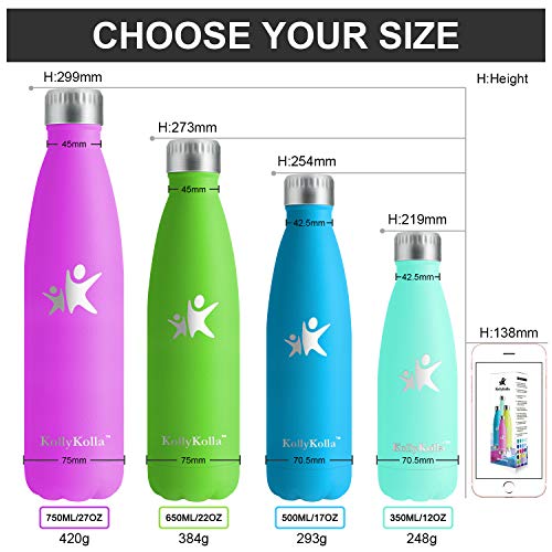 KollyKolla Botella de Agua Acero Inoxidable, Termo Sin BPA Ecológica, Botellas Termica Reutilizable Frascos Térmicos para Niños & Adultos, Deporte, Oficina, Yoga, Ciclismo, (750ml Verde Crema)