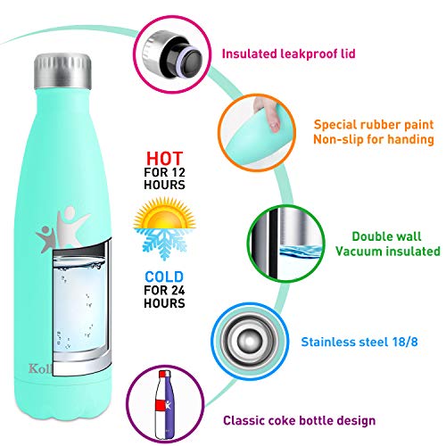 KollyKolla Botella de Agua Acero Inoxidable, Termo Sin BPA Ecológica, Botellas Termica Reutilizable Frascos Térmicos para Niños & Adultos, Deporte, Oficina, Yoga, Ciclismo, (750ml Verde Crema)