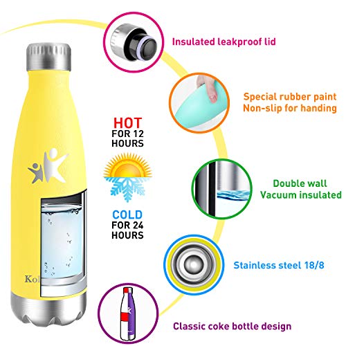 KollyKolla Botella de Agua Acero Inoxidable, Termo Sin BPA Ecológica, Botellas Termica Reutilizable Frascos Térmicos para Niños & Adultos, Deporte, Oficina, Yoga, Ciclismo, (650ml Amarillo Claro)