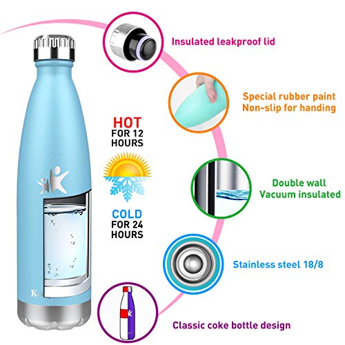 KollyKolla Botella de Agua Acero Inoxidable, Termo Sin BPA Ecológica, Botellas Termica Reutilizable Frascos Térmicos para Niños & Adultos, Deporte, Oficina, Yoga, Ciclismo, (350ml Azul Cielo)