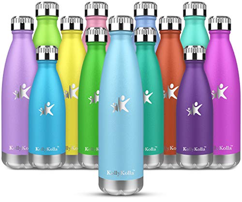 KollyKolla Botella de Agua Acero Inoxidable, Termo Sin BPA Ecológica, Botellas Termica Reutilizable Frascos Térmicos para Niños & Adultos, Deporte, Oficina, Yoga, Ciclismo, (350ml Azul Cielo)