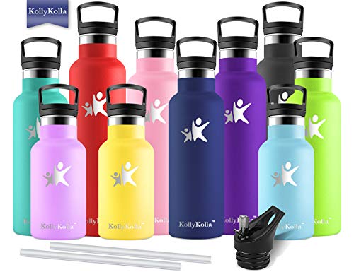 KollyKolla Botella de Agua Acero Inoxidable, Termo Sin BPA Ecológica Reutilizable, Botella Termica con Pajita y Filtro, Water Bottle para Niños & Adultos, Deporte, Oficina, Yoga, (500ml Azul Marino)