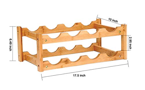 Komost - Estante para botellas de vino, 2 niveles, soporte para botellas de vino de bambú natural, estante para almacenamiento de vino para encimera, despensa, armario, bar