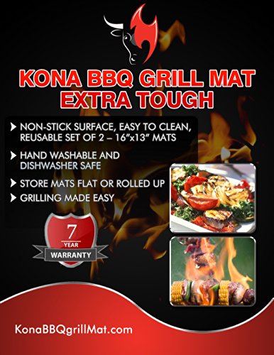 KONA Mejor Grill Mat Barbacoa - Alfombrilla para Parrilla de Barbacoa - Alfombrillas Antiadherentes de Gran Resistencia Hasta 600 Grados (Juego de 2) - Garantía de 7 Años