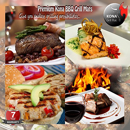 KONA Mejor Grill Mat Barbacoa - Alfombrilla para Parrilla de Barbacoa - Alfombrillas Antiadherentes de Gran Resistencia Hasta 600 Grados (Juego de 2) - Garantía de 7 Años