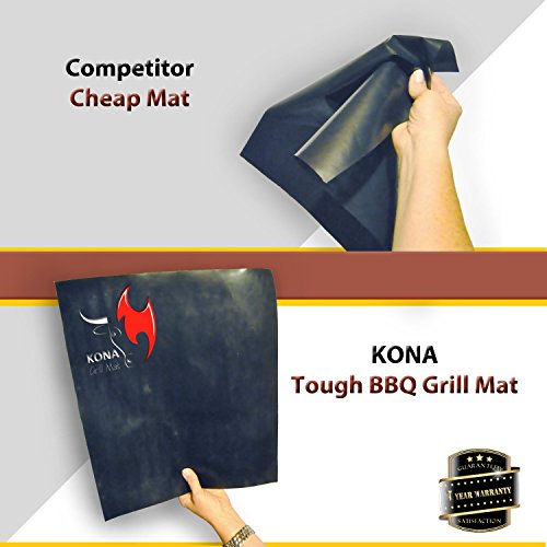 KONA Mejor Grill Mat Barbacoa - Alfombrilla para Parrilla de Barbacoa - Alfombrillas Antiadherentes de Gran Resistencia Hasta 600 Grados (Juego de 2) - Garantía de 7 Años