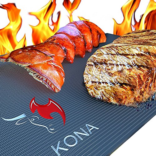 KONA Mejor Grill Mat Barbacoa - Alfombrilla para Parrilla de Barbacoa - Alfombrillas Antiadherentes de Gran Resistencia Hasta 600 Grados (Juego de 2) - Garantía de 7 Años