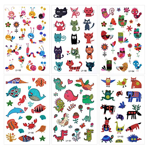 Konsait Tatuajes Temporales para Niños Niñas, 160pcs Dibujos Animados Animal Tatuaje Falso Pegatinas Flor Mariposa piñata Niños Infantiles Fiesta de cumpleaños Regalo Bolsas Relleno