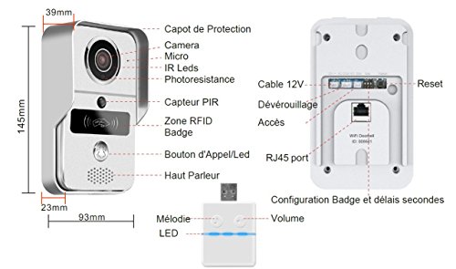 KONX® kw02C - Interfono de portero con vídeo & campanilla (720P IP + WiFi + relé de puerta + placa RFID + Full Duplex)