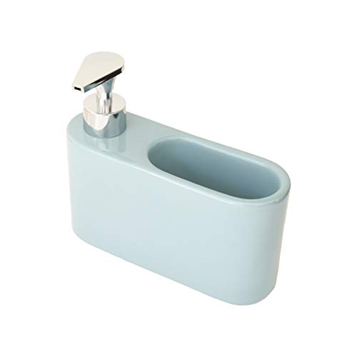 KOOK TIME Dispensador de Jabón Liquido de Cerámica para Cocina con Hueco para Estropajo, 18 x 6 x 15.5 cm, Color Verde Nórdico