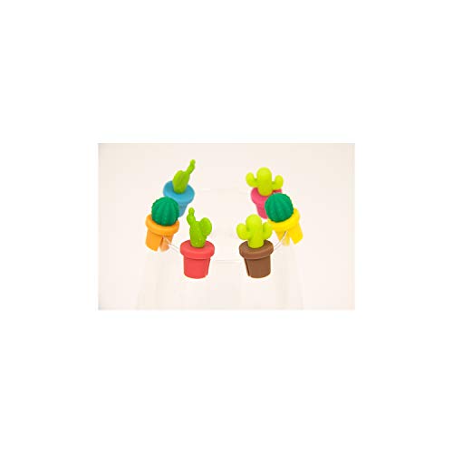 KOOK TIME Marcador de Vasos de Silicona Set de 6 con Forma de Cactus | Pack de 6 marcadores de Copas