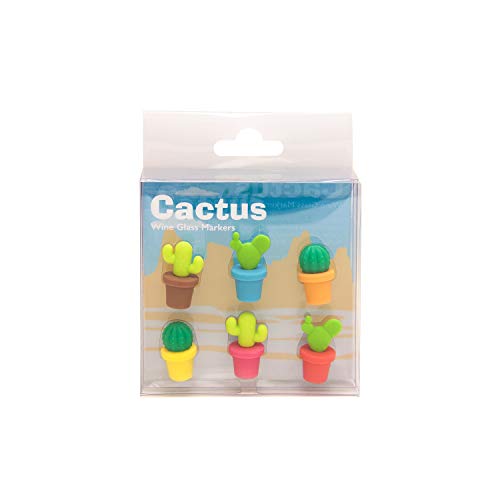 KOOK TIME Marcador de Vasos de Silicona Set de 6 con Forma de Cactus | Pack de 6 marcadores de Copas