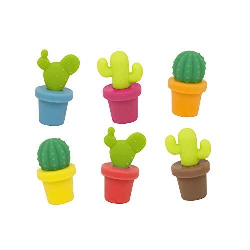 KOOK TIME Marcador de Vasos de Silicona Set de 6 con Forma de Cactus | Pack de 6 marcadores de Copas