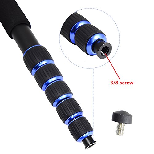 Koolehaoda Monopod de 6 secciones,   Palillo portable del monopod de la aleación de aluminio de la fotografía portable compacta, Max. Cargue 10kg / 22lbs, El tamaño plegable es solamente 38CM (azul)